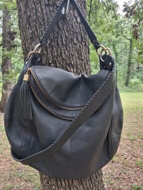 Onna Ehrlich Black Leather Hobo Shoulder Bag with Gold Hardware